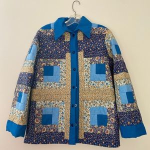 Quilted handmade vintage jacket - blue floral. Size small